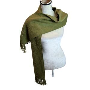 Alpaca Camargo Forrest Green Fuzzy Soft Scarf Fringe